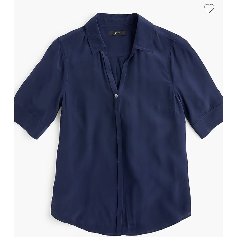 J.Crew | 100% Silk Navy Blue Short Sleeve Button Down Shirt | Size XXS